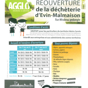 REOUVERTURE DE LA DECHETERIE D'EVIN MALMAISON